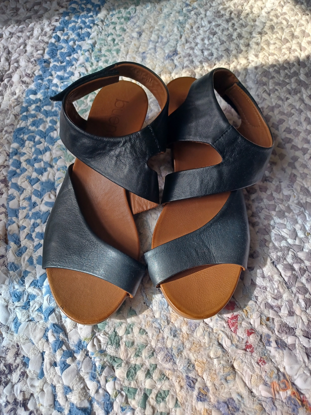 Bueno Black Leather Open-Toe Ankle-Strap Sandals Size 39